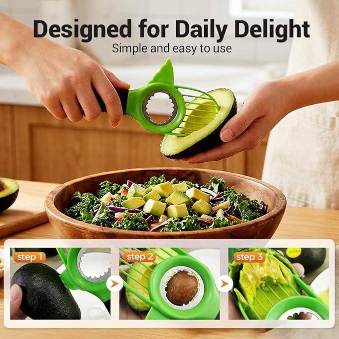 3-in-1 Avocado Tool Split Pit Slice Mess-Free Prep Kitchen Use