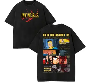 Invincible Double Printed Oversize Acid Tee TV Show Graphic Top Cotton Gift T-shirt For Comic Lover, Gift T-Shirt For Movie Lover Anime T-Shirt Double sided printing Men's T-shirt