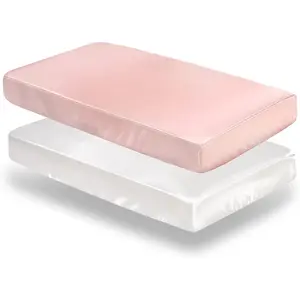 2 count Satin  Sheets for Girls, Silky Soft  Fitted Sheets for Standard  and  Mattress (Pink & White, 52 x 28 x 8In)