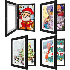 1/4 Pack 8.5x11 Kids Art Frames Rustic Black, Kids Artwork Frames Changeable Child Artwork Picture Display Front Opening, Children Storage Frame Hold 50pcs Craft, Drawing, Art Project, Schoolwork