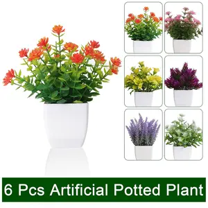 6 Pot Small Plant Flowerpot Artificial Plastic Eucalyptus Plant Indoor Greenery Plant Indoor Desk Coffee Table Bathroom Bedroom Home Decoration