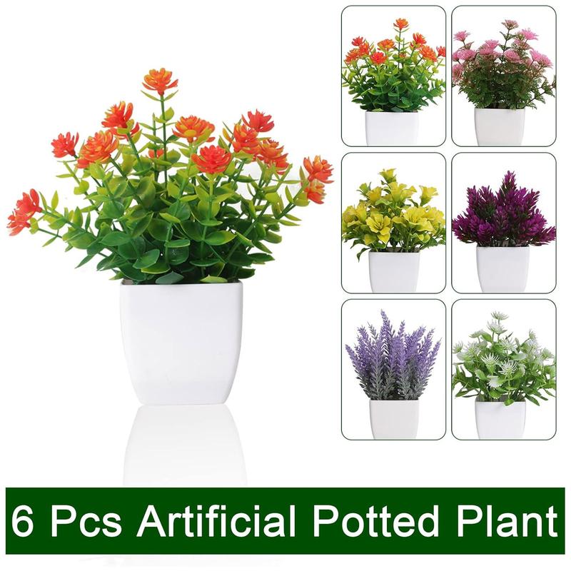 6 Pot Small Plant Flowerpot Artificial Plastic Eucalyptus Plant Indoor Greenery Plant Indoor Desk Coffee Table Bathroom Bedroom Home Decoration
