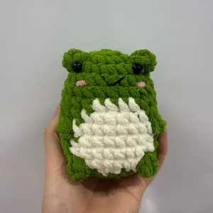 Frog Crochet: Green and White Knitted Frog Figure as Shown in the Image with Adorable Design