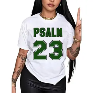 Women's Psalm 23 Printed Cotton T-Shirt Casual Short Sleeve Crew Neck Shirt with Bold Green Lettering Y2k Vintage Graphic Tees Christian Women Tops for Daily Wear Hot Topic Tee Loose Fit