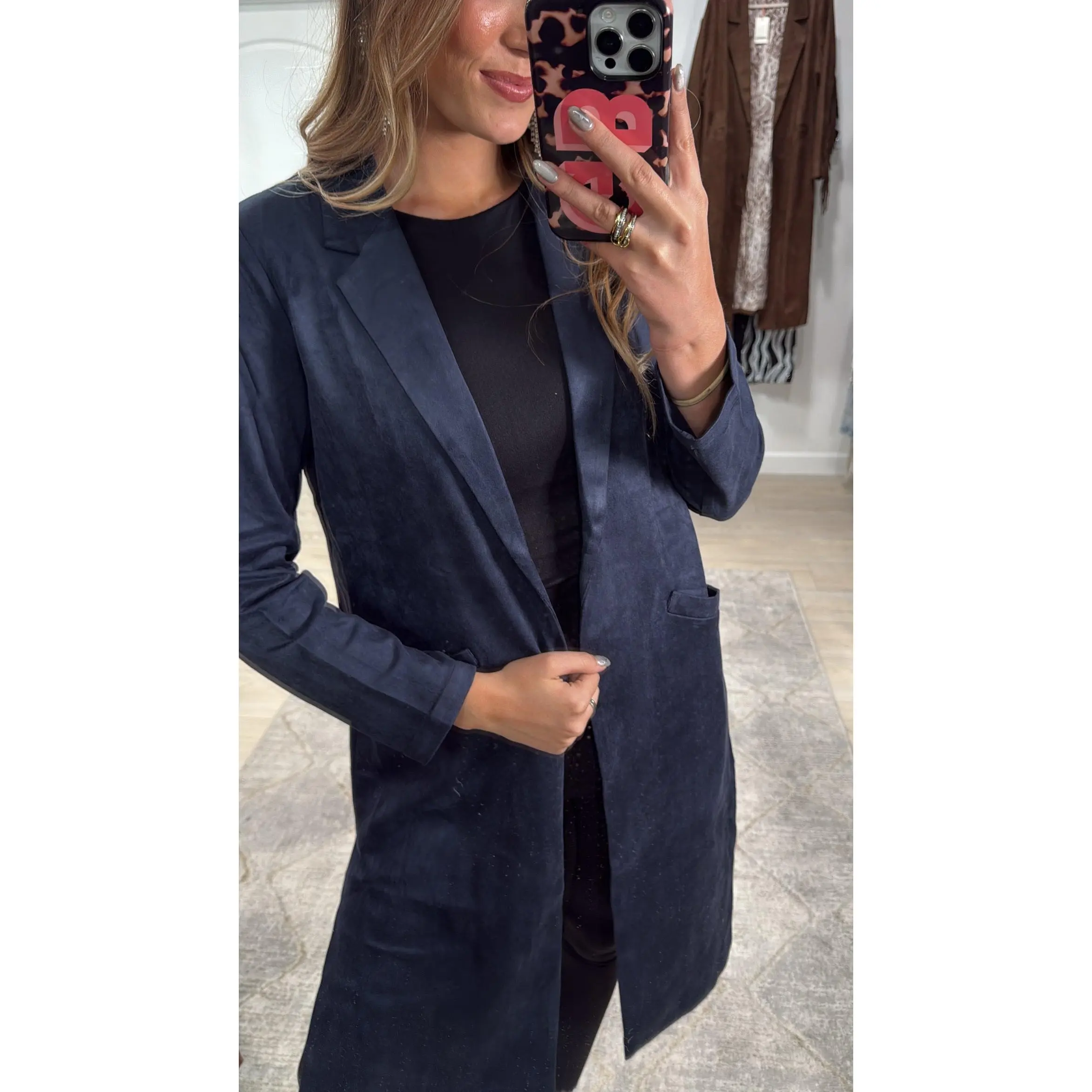 FINAL SALE!! "Sloane" Faux Suede Duster in Navy