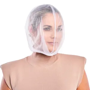 Makeup Protector Hood, Protects Hair and Make Up While Getting Dressed, Nylon Chiffon, Light and Airy, Triple Protection, Zipper closure, Machine Washable, White