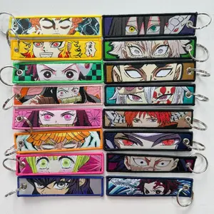 Anime Embroidered Keychain for Backpack, Double Sided Woven Jet Tag Key Ring, Cartoon Character Eyes Key Tag, Car Key Accessory Gift for Anime Fans Teens