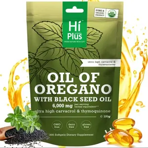 HiPlus Oregano Oil with Black Seed Oil Softgels | Immune Support,Antioxidant Boost | with Black Seed Oil & High Carvacrol | Non-GMO, Plant-Based | 300 Count