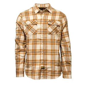 Gunthers Co Men's Cotton Flannel Birch Street Tan Checked Plaid Long Sleeve Button-Up Shirt - Standard Classic Fit, Casual Daily Wear Menswear Essential Top