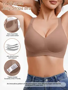 V Neck Solid Color High Support Wireless Comfort Seamless Jelly Gel Bra, No Show Design for All-Day Wear, Ideal for Everyday Use