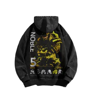 *Halo Reach* Acid wash cotton hoodie, RPG graphic sweatshirt-Long Sleeve Cotton Unisex Vintage Hoodie
