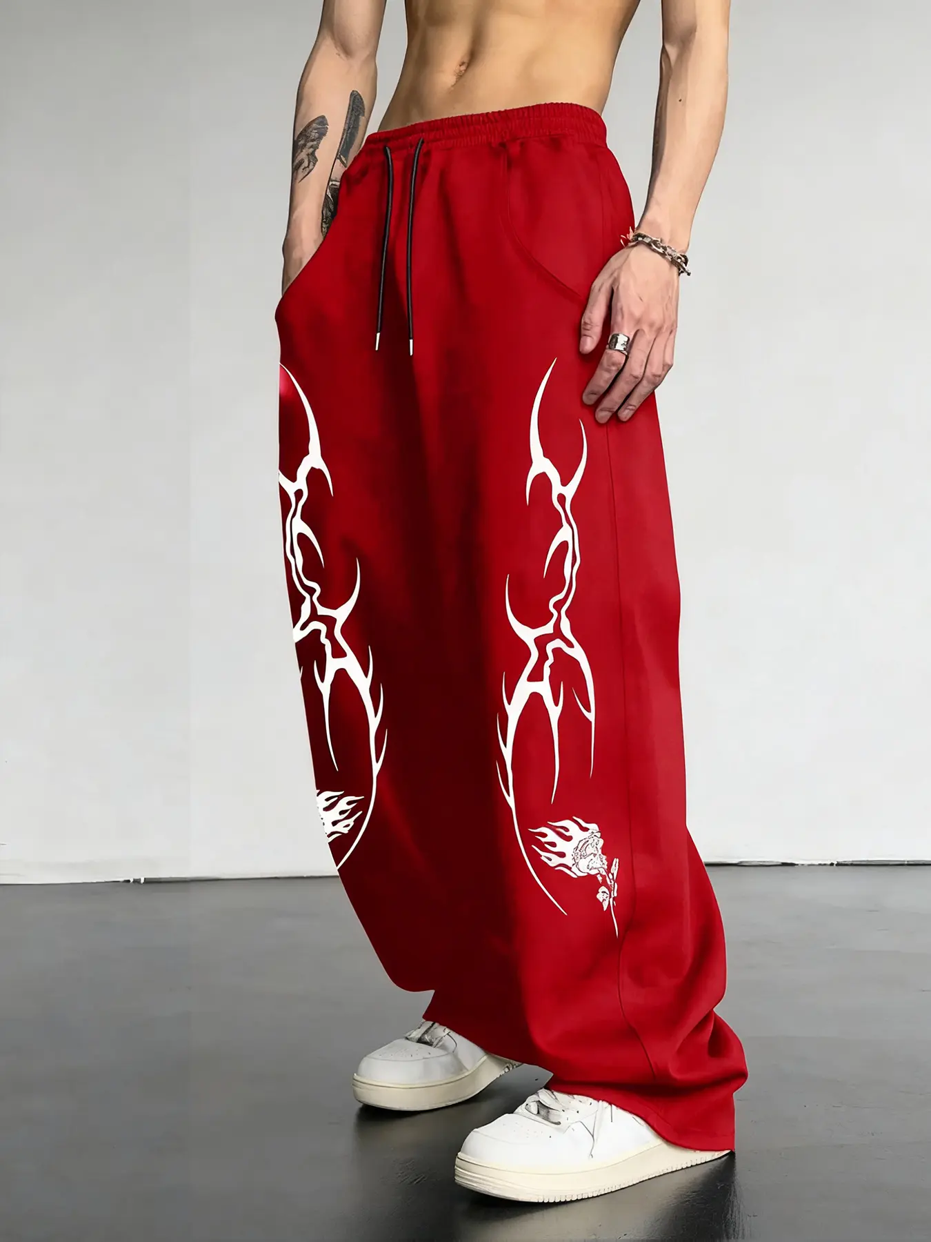 Dark Rose Print Wide Leg Pants, Casual Loose Fit, Preppy Style, All Seasons Wear, Trendy Streetwear Essential, Chill Casual Pants, Casual Comfy Trouser, Perfect for Tiktok Fans