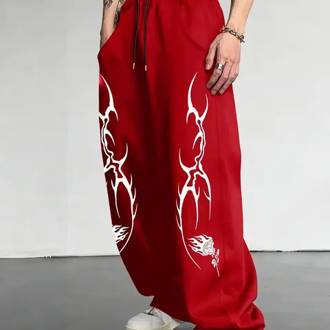 Dark Rose Print Wide Leg Pants, Casual Loose Fit, Preppy Style, All Seasons Wear, Trendy Streetwear Essential, Chill Casual Pants, Casual Comfy Trouser, Perfect for Tiktok Fans, All Seasons Trousers