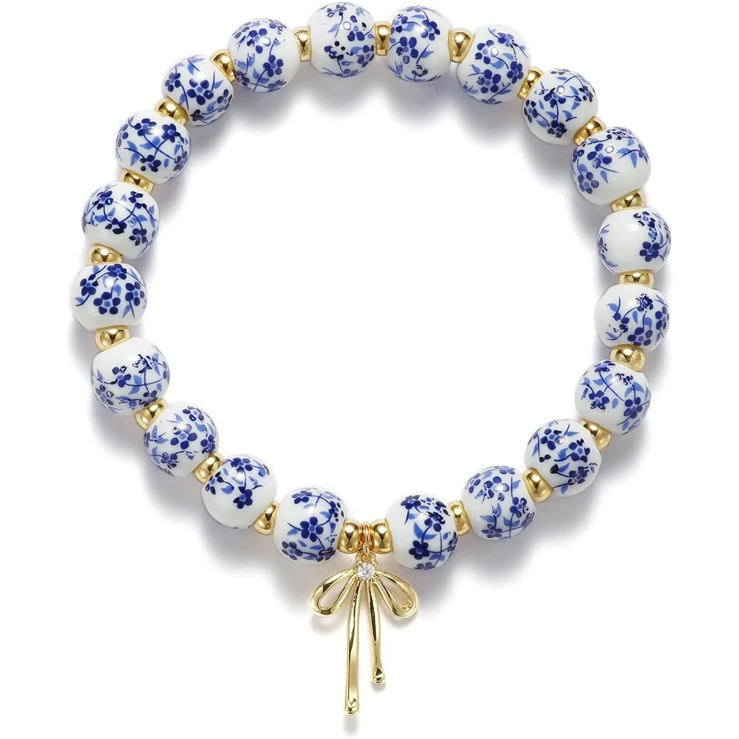 Beads bow charm bracelet for women Flower vintage bracelet handmade stretch gold beaded romantic jewelry gift
