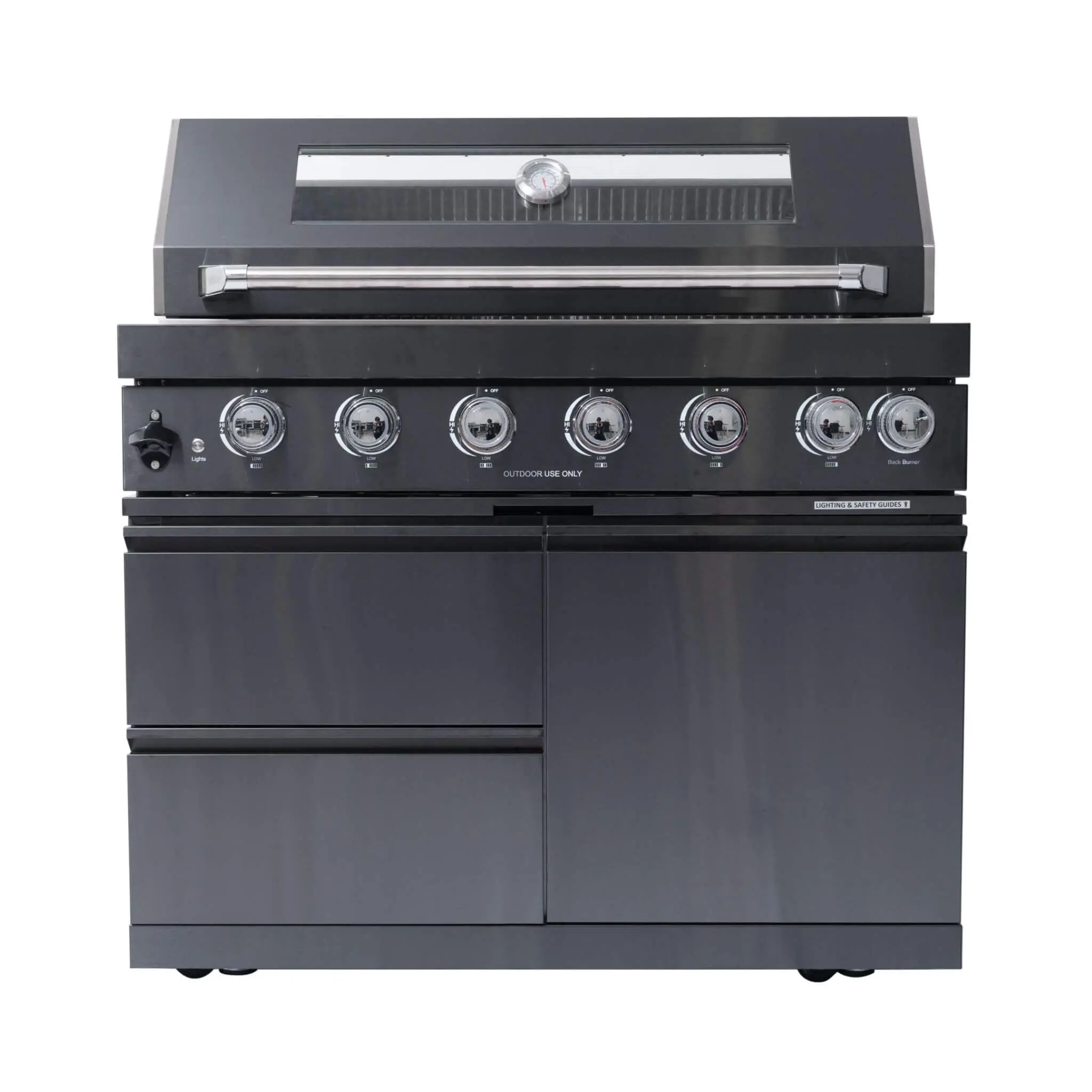 Castelle Flame Inferno Premium Black Stainless Steel 6-Burner Liquid Propane Kitchen Grill Island With Rotisserie Kit And Rack (SAK82641)