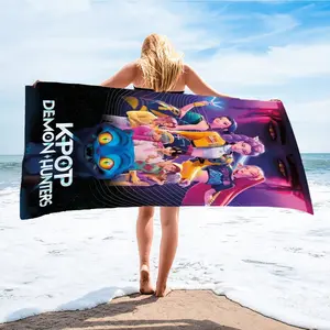 Comfortable Quick-Dry Beach Towel, Kpop Demon Hunters Theme, Digital Print, Ideal for Beach Pool Living Room Camping, Perfect Gift