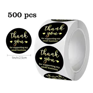 Vintage Multicolor "Thank You" Sticker Set - Kraft Paper Gold Foil Seal Stickers, Self-Adhesive Labels for Envelopes & Gift Decoration, Round Label