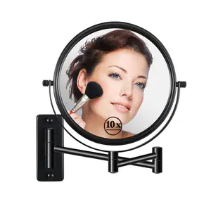 Wall Mounted Magnifying Makeup Mirror with 1X 10X Magnification and Extendable Arm, 8 Inch Double Sided  Mirror for Bathroom, Wall Mirror for Teen Girls, Women, Matte Black