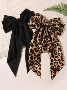 Leopard Print & Solid Color Hair Clip, Barrettes, Cut Out Bow, Leopard Bow Design, Elegant Hair Accessories for Women & Girls, Minimalist Headwear Suitable for Thick Hair