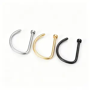 U Curve Screw Back Nose Studs3 Colors Silver/Gold/Black Medical Stainless Steel | Alt Accessory for Streetwear, Festival & Daily Casual Outfits!