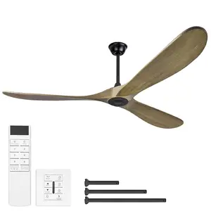 72" Large Size Solid Wood Ceiling Fan  without Lights with Remote Control and Wall Switch, Indoor Outdoor Ceiling Fan no Light for Patio,Indoor,Living Room,Bedroom,Farmhouse--Ash Brown