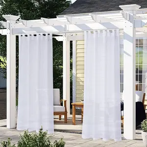 Burlap Linen Look Outdoor Curtain for Patio - 2 Panels  Tab Top Sheer Curtains for Pergola, Porch, Cabana and Gazebo Indoor/Outdoor Voile Sheer Drapes, 52 x 84 Inch, White