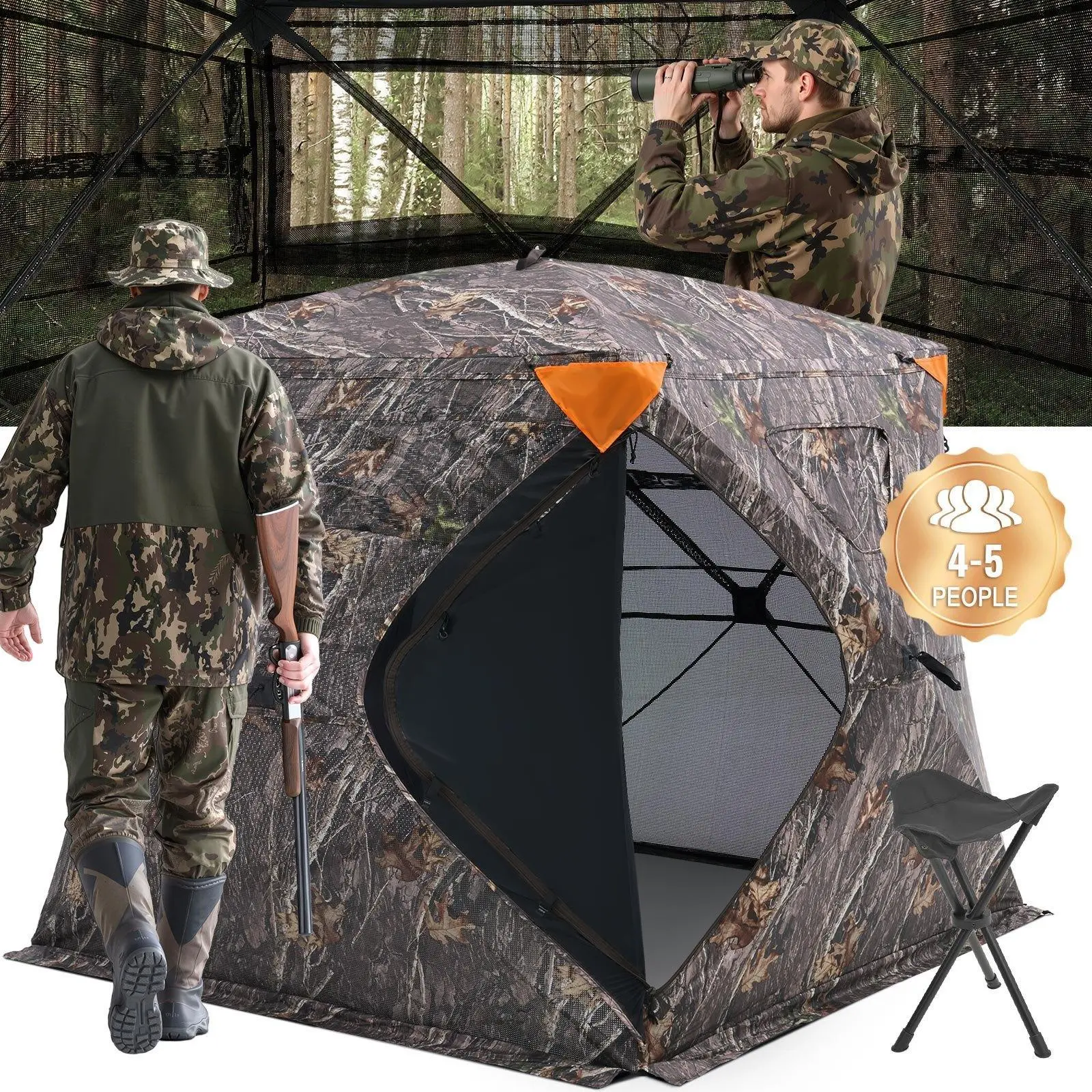 【Summerfinds】VEVOR Hunting Blind,  270° See Through Ground Blind, 4-5 Person Pop Up Deer Blind for Hunting with Carrying Bag, Portable Resilient Hunting Tent, One-Way See-Through Mesh for Turkey and Deer Hunting