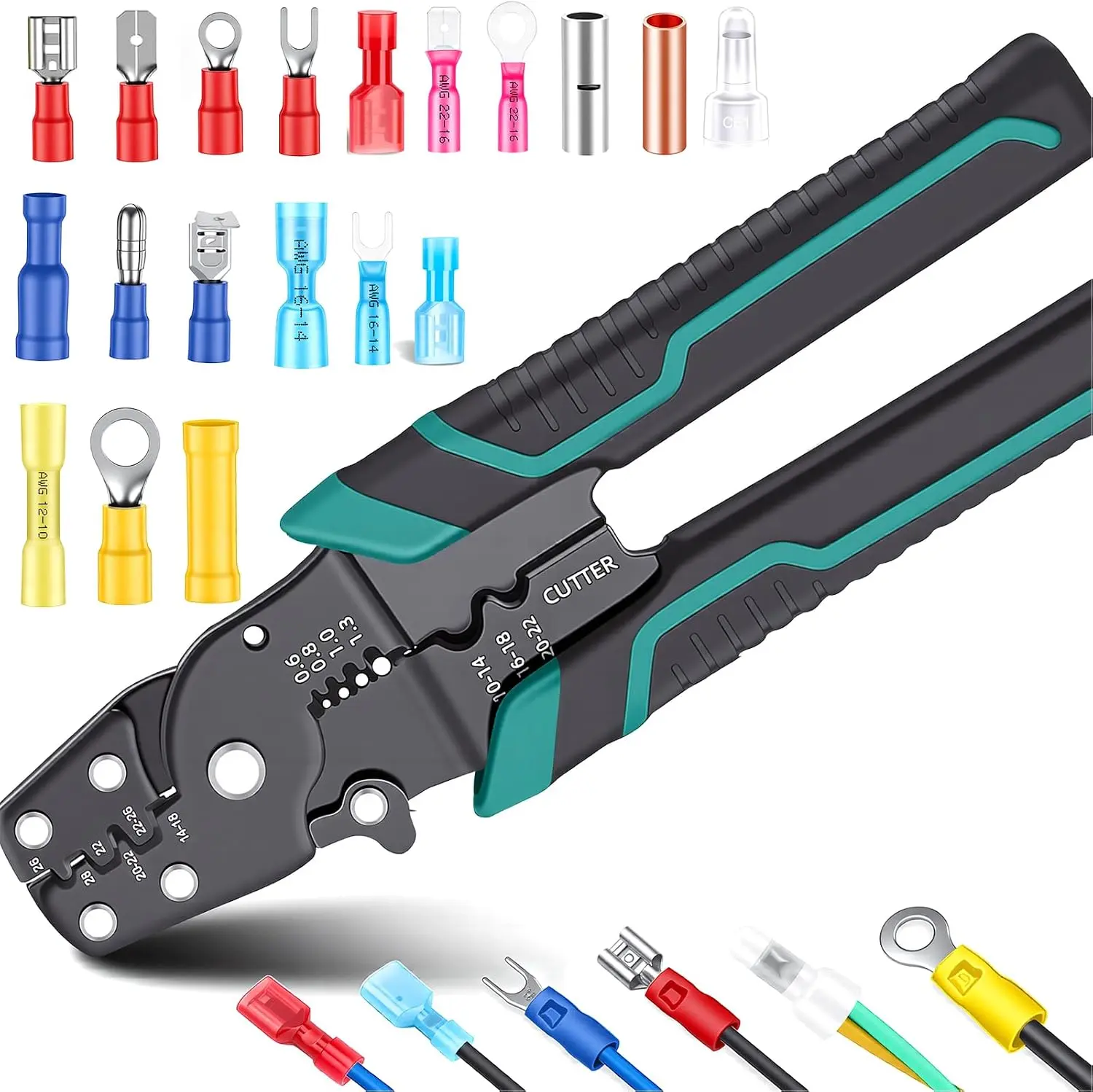 Wire Crimping tool Wire crimper,stripper and cutter for insulated/Bare/Heat Shrink connectors(22-10 AWG)