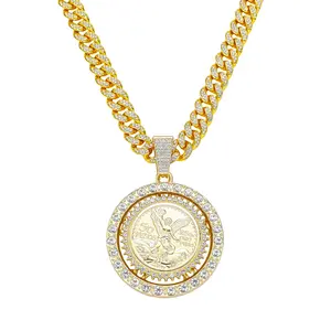 Brand New Men's Latest Full Diamond Encrusted Chain Hip Hop Vibe Rotatable Style Unique Rotating Angel Pendant Necklace