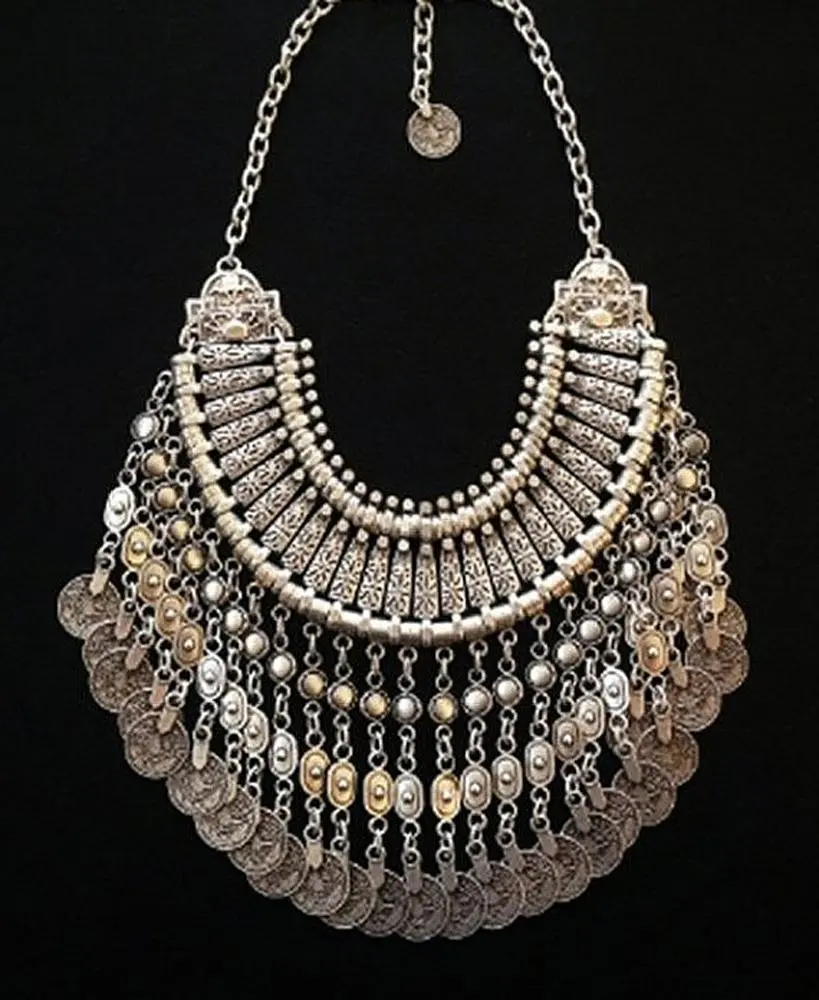 Afghan Bohemian Collars Choker Chic Ethnic Indian Jewelry Sets Gypsy Boho Vintage Tassel Coin Statement Necklace Earrings Women