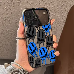 Dark Graffiti style Black Blue Drip Pattern TPU phone case for iPhone 17 Air 16 Pro Max 15 14 Plus 13 12 11 XR XS stylish camera protection Shockproof Anti Drop Durable Phone Case.