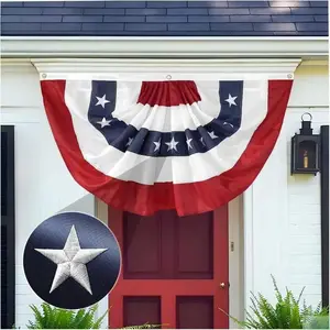1/2/3/4/5/6-Pack American Pleated Fan Bunting Flag, 2x4 Ft USA Banner with Embroidered Stars, Canvas Header, Brass Grommets, Patriotic 4th of July 250th Anniversary Outdoor Decor