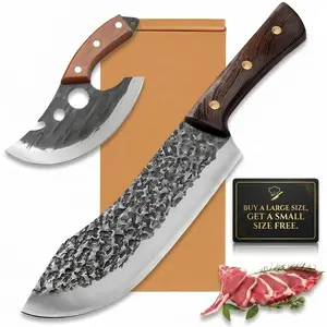 AWEE Handmade forging hammer pattern multifunctional cooking knife set with solid wood handle, sharp slicing and bone cutting knife, kitchen cutting and vegetable cutting knife combination Wooden Steel,Chef Knife Set,