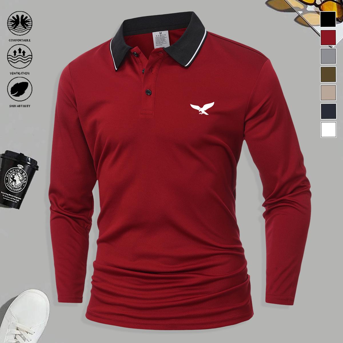 Set of 5 men’s long-sleeve polo shirts—fashionable and versatile, solid color design, suitable for sports and casual occasions, soft and comfortable; men’s long-sleeve polo shirt set.,clothes for back to school,first day of school outfits