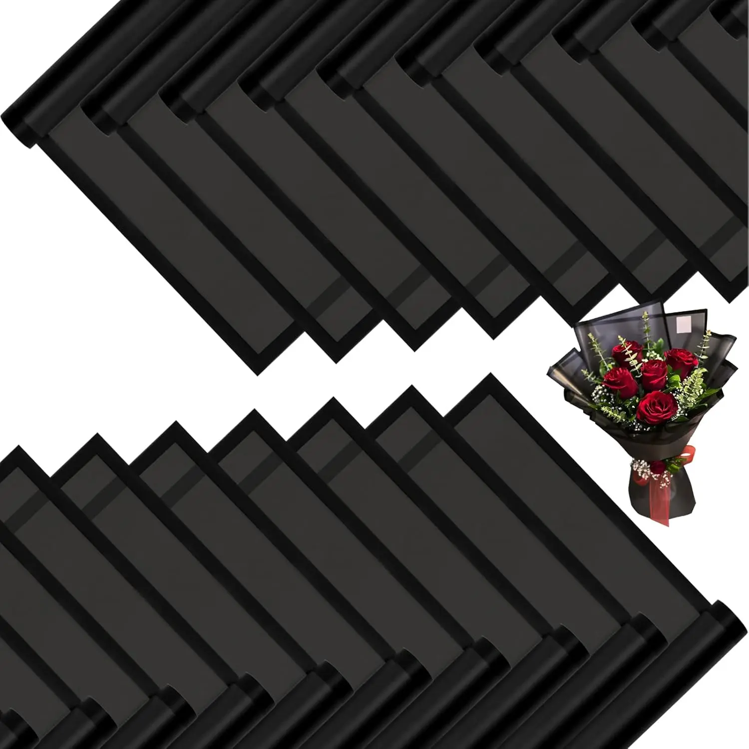 20 Sheets Flower Wrapping Paper, Floral Korean Bouquet Wrapping Paper, Florist Supplies, Suitable   Packaging (Black)