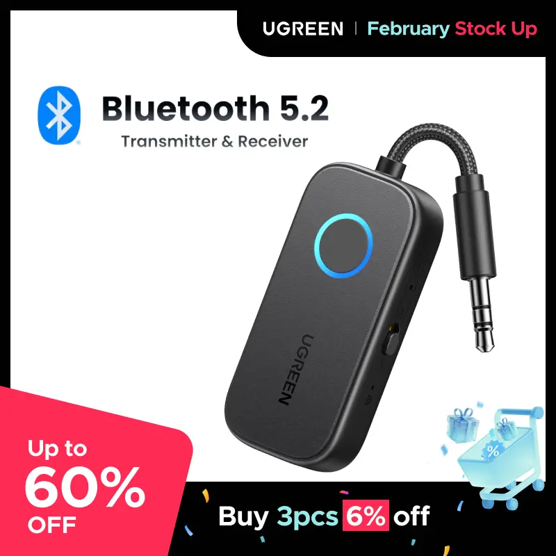 UGREEN Bluetooth 5.2 3.5mm Audio Transmitter/Receiver Adapter for Airpods or Headphones,  for Flight, TV, Car Stereo, MP3 Headset Microphone-TikTokShopBlackFriday ,Tiktokshopstockup 