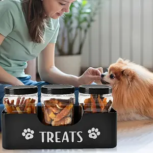 A Set of Pet Snack Containers with 3 Airtight Plastic Jars - No Electricity Required, for Dog and Cat Food Storage - Durable Farmhouse Style Pet Snack Organizer, 1 Set