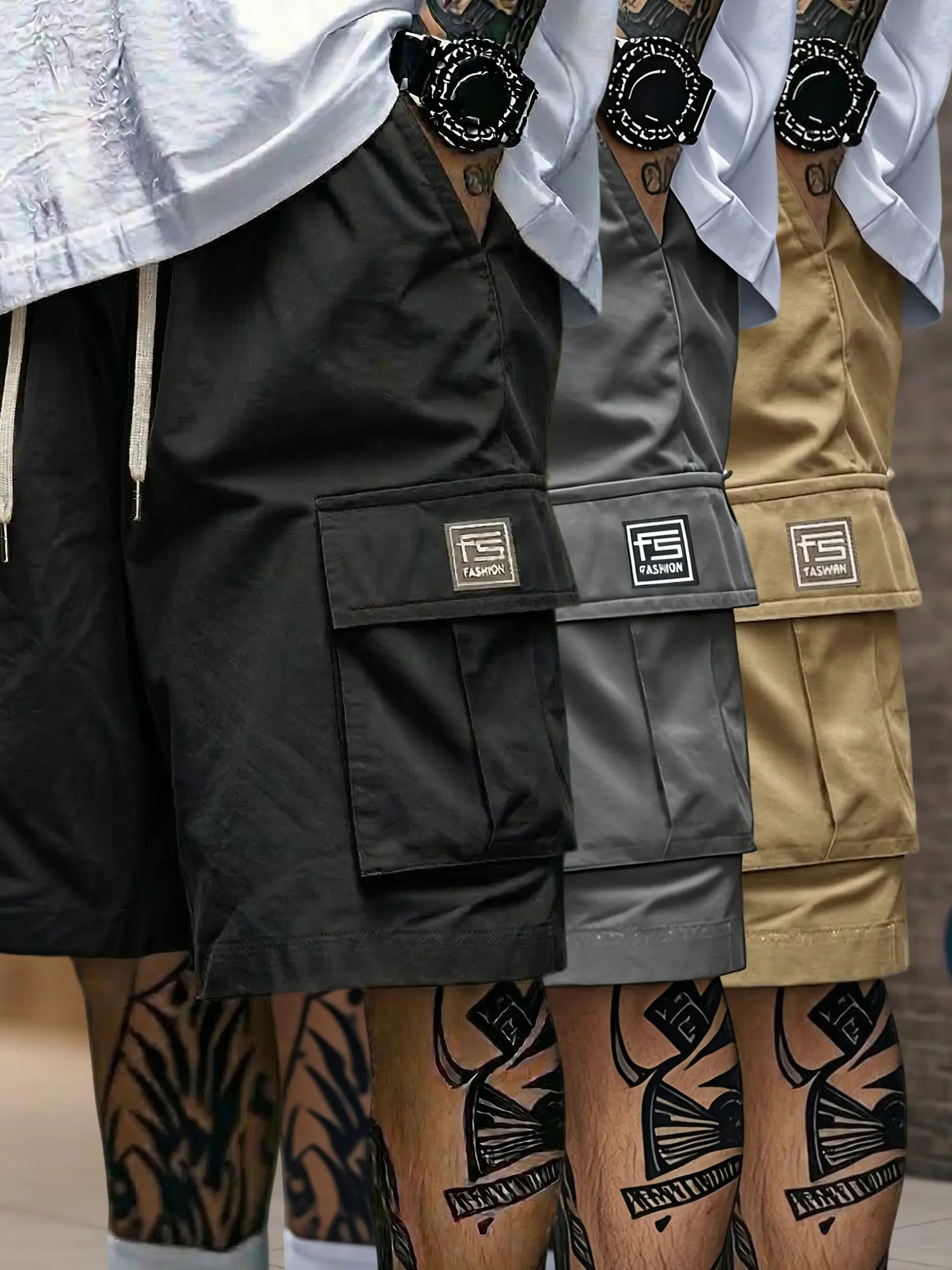 Men’s cargo shorts, 3-pack: multi-pocket design, loose fit, non-stretch, solid color work shorts—casual, loose-fit shorts suitable for casual wear; summer casual mid-length shorts. work short, Menswear, Men’s Shorts