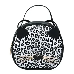 Bling Leopard Print Shoulder Bag for Women Handbag Cartoon Cat Ears Coin Purse