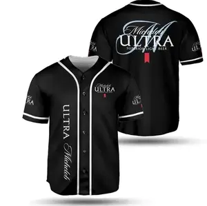 All Black Michelob Ultra Superior Light Beer Baseball Jersey US Fresh Beer Jersey Shirt Gift For Friends Drinking Present for Buddies Daddy