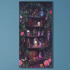 5D Diamond Painting Kit Full Round Drill, Skull Bookshelf DIY Mosaic Wall Art, Beginner Craft Set (with Tools), Home Wall Decoration Gift, Diamond Art Kit, Diy Kits