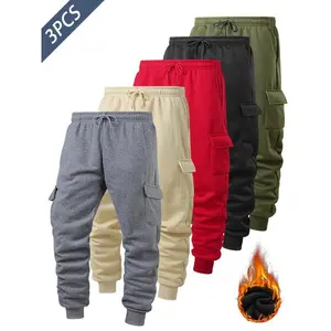 Men’s 3-Pack Heavyweight Winter Work Pants with Multi-Pocket Design, Warm Fleece Lining, High-Elasticity Fabric for Outdoor & Casual Wear (Machine Washable) – Ideal Gift for Men, Menswear, Activewear