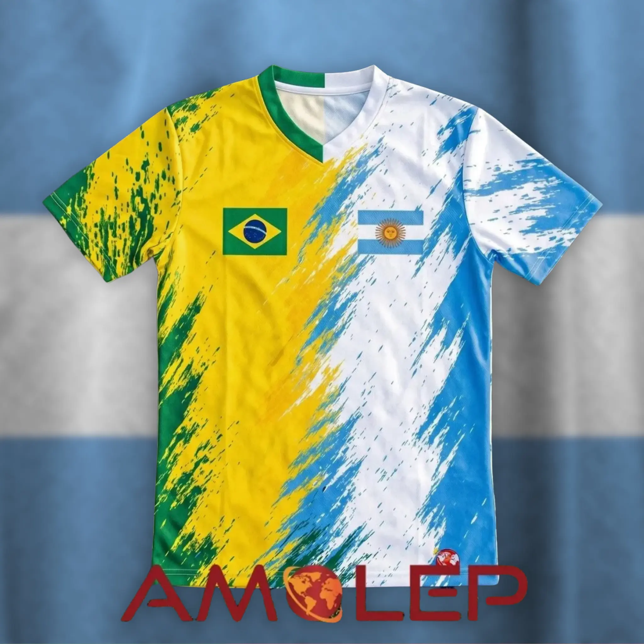 Dual Flag Half & Half Soccer Jersey, Binational Football Shirt, Brazil & Argentina Split Fan Tee, Sports Fan Apparel Top, Gift For Fans