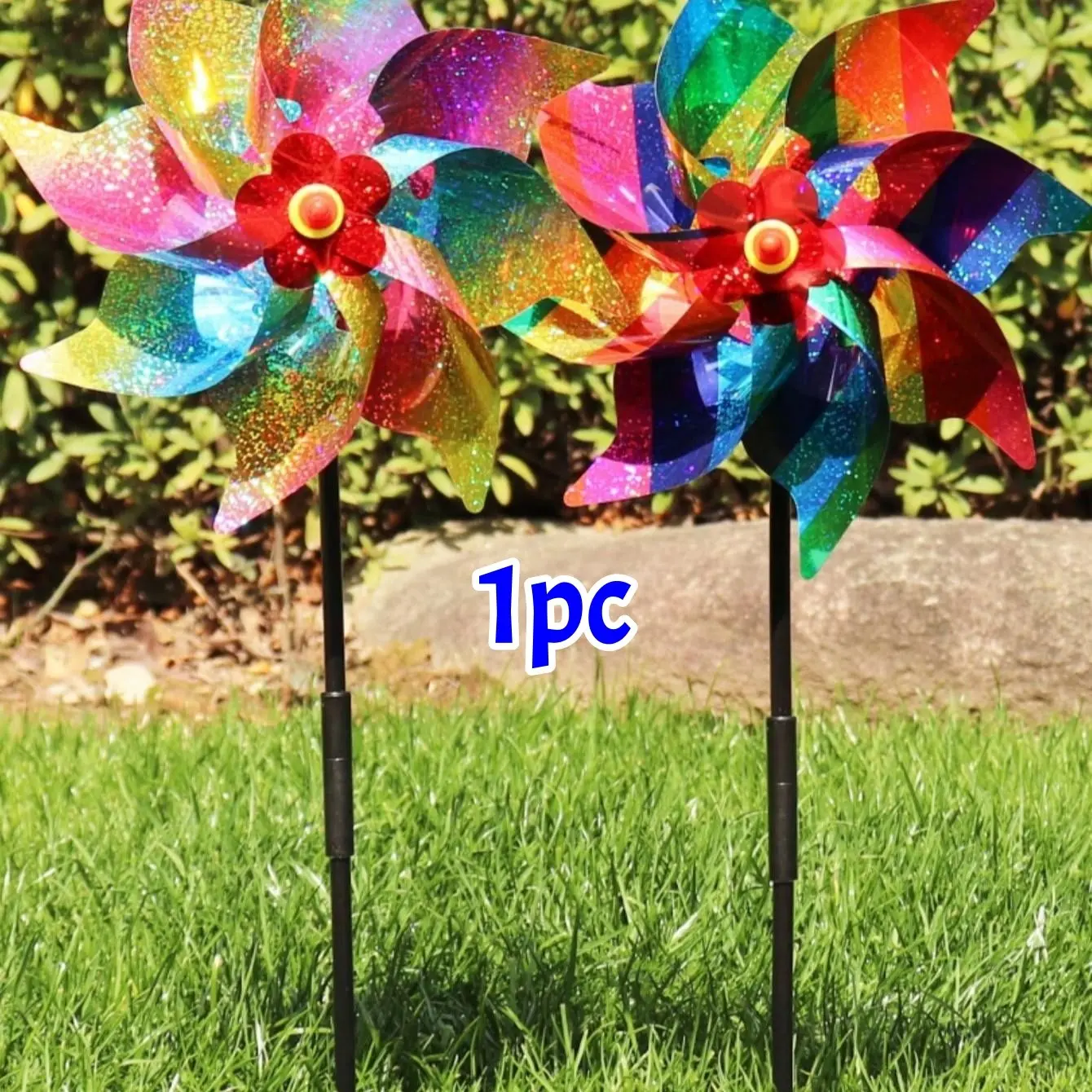 1pc 24cm Octagonal Laser Windmill Bird Repeller, Colorful Plastic Garden Tool, Garden Accessories, Balcony Yard Lawn Equipment, Anti-Bird Reflective Sheet