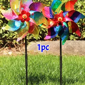 1pc 24cm Octagonal Laser Windmill Bird Repeller, Colorful Plastic Garden Tool, Garden Accessories, Balcony Yard Lawn Equipment, Anti-Bird Reflective Sheet
