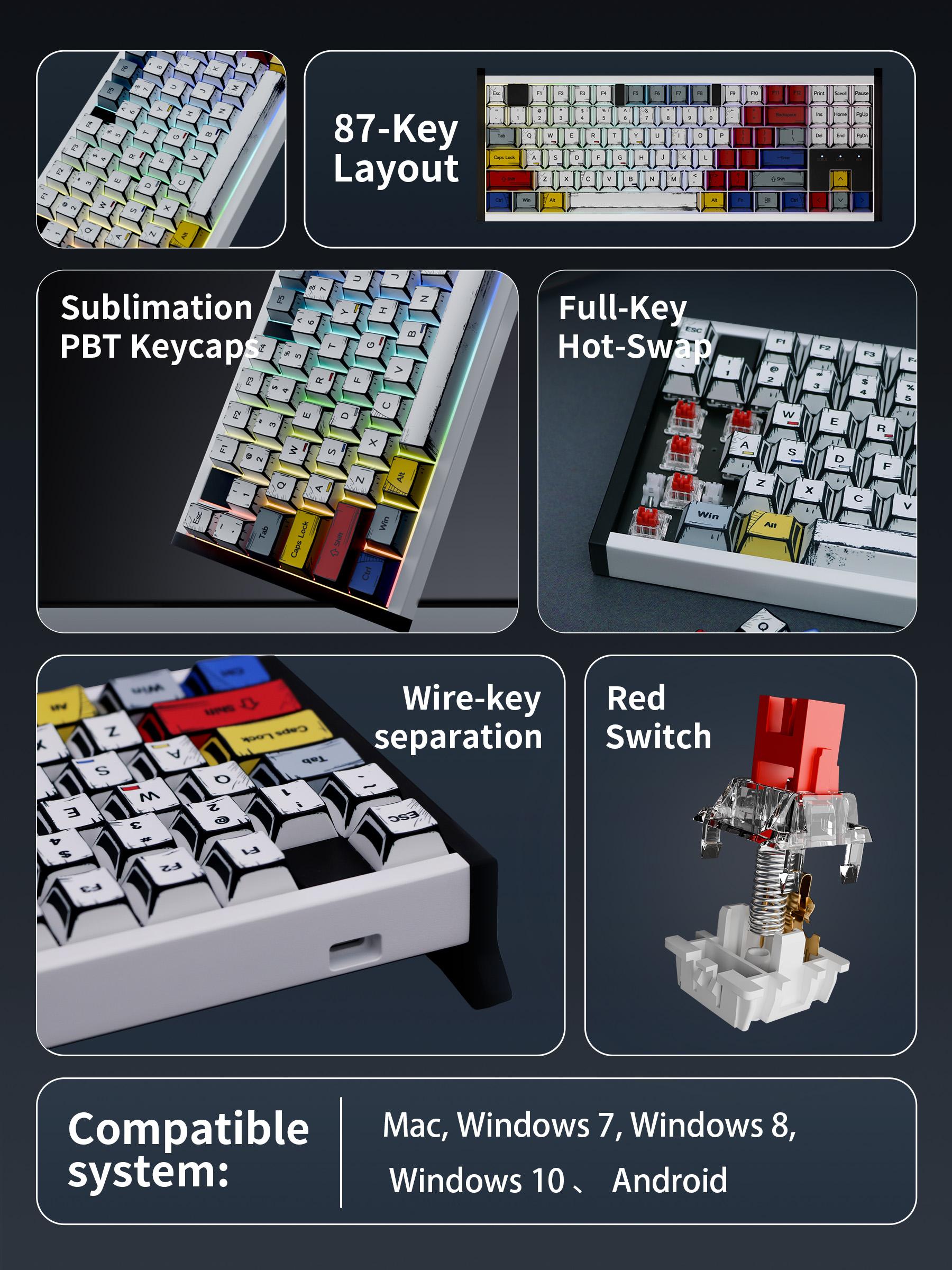Hotswap Gaming Keyboard - 87/104 Keys, Sturdy Alloy Housing, Side RGB Marquee Light, Compatible with Windows, Mac, Android Systems