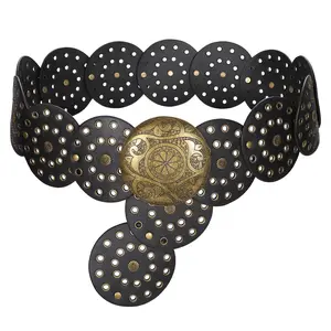 XZQTIVE Women Western Vintage Leather Belt Western Disc Belts Ladies Western Belt Boho Belt for Dresses Jean design belt denim belt