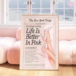Life Is Better In Pink Art Print, Pink Wall Art, Newspaper Poster, Girly Wall Art, Aesthetic Poster, Pink Preppy Print