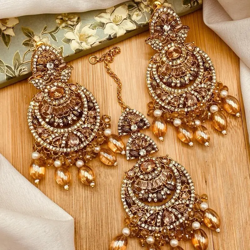 Pakistani Zarcon Champagne Tikka set || Bridal Tikka set || Indian Jewelry || Wedding Jewelry
