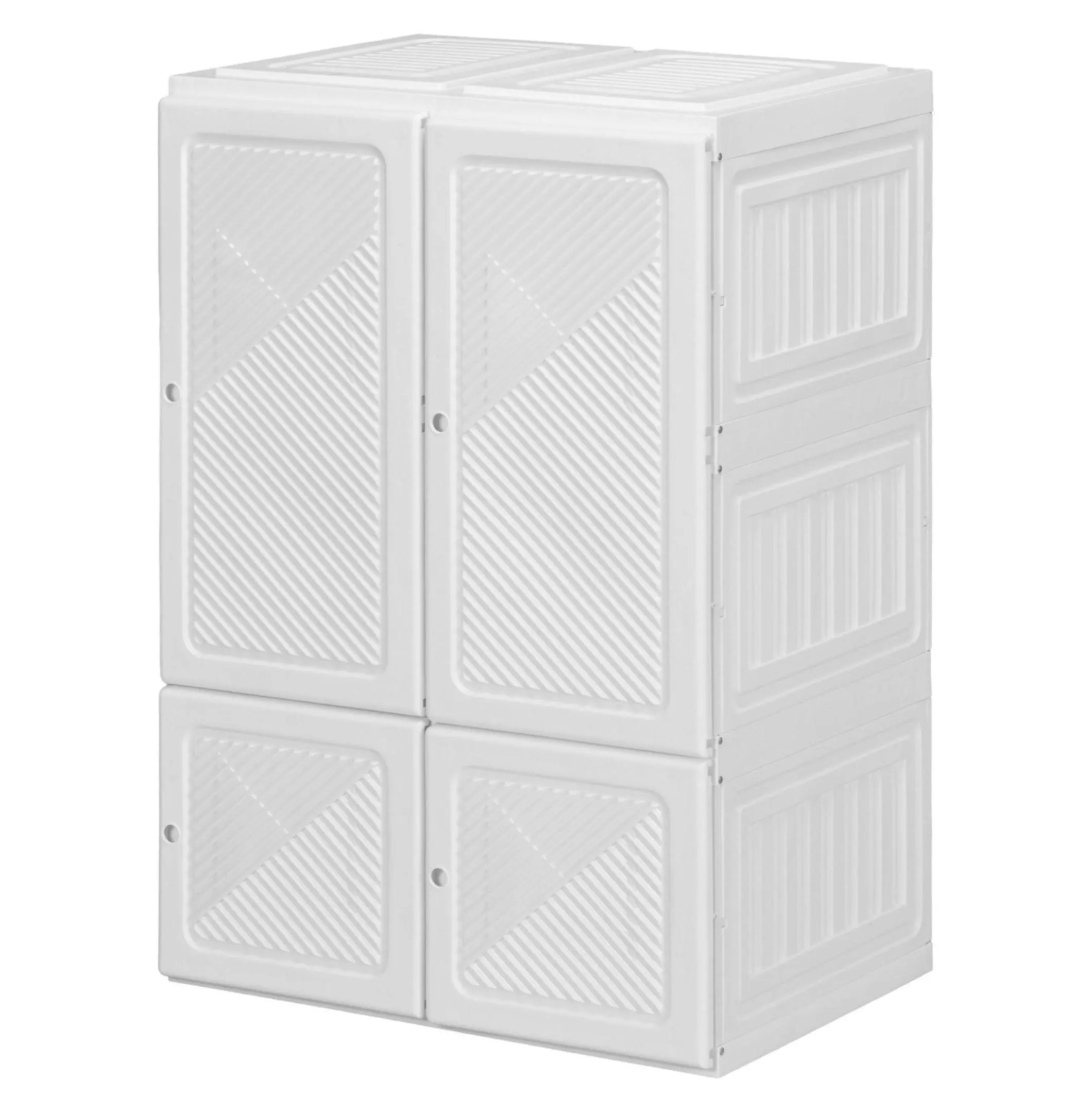 Portable Wardrobe Clothes Organizer - Foldable Closet with Hanging Rod, 3 Compartments, Magnet Doors, White